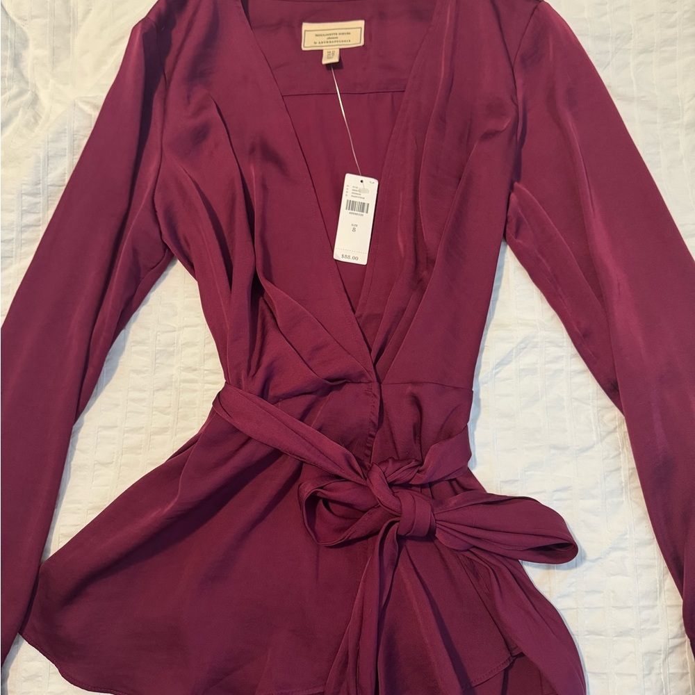 Anthropologie Wine Wrap Blouse